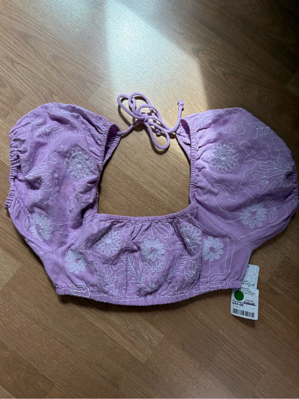 NWT Free People Orchid Lavender Puff Sleeve Crop Top (Size M)